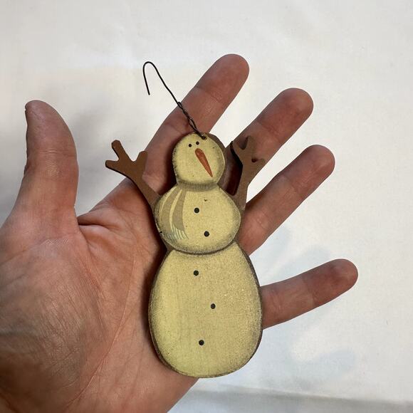 Primitive Farmhouse Christmas Wooden Snowman Tree Ornament - Picture 4 of 4